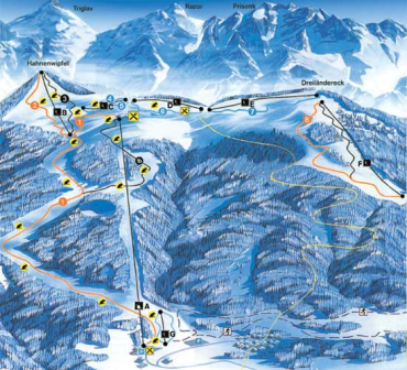 Austrija skijanje Dreiländereck pansioni mapa